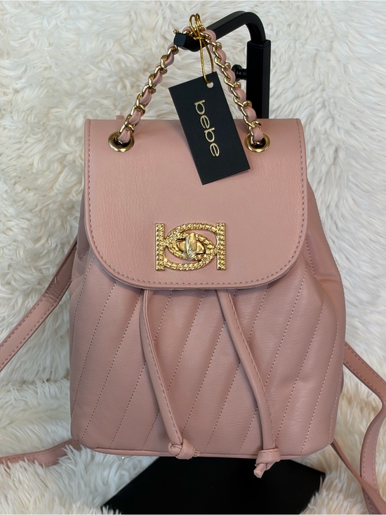bebe Handbags - bebe Blush Mini Quilted Leather Drawstring Backpack with Gold Hardware